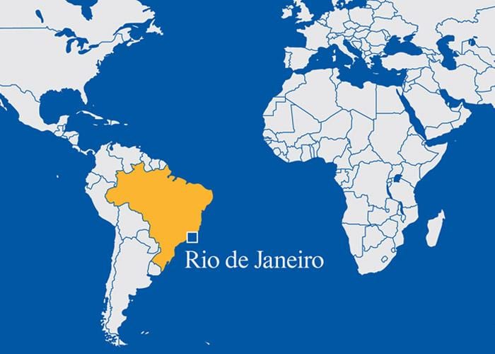 carte du monde montrant Rio de Janeiro