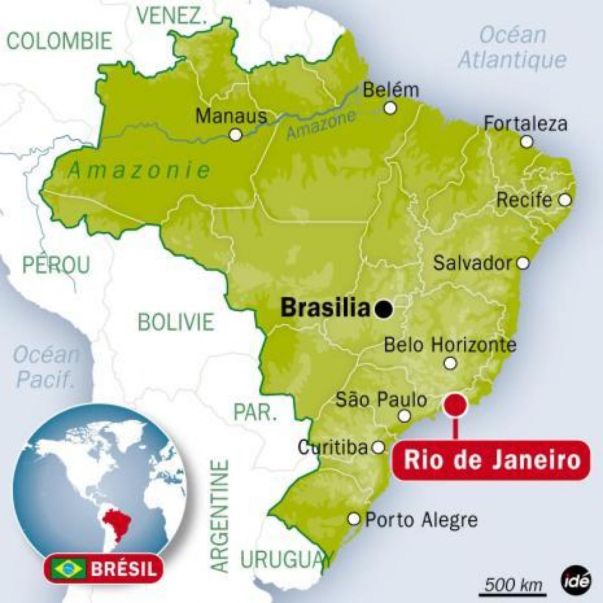 où est Rio de Janeiro au brésil, sur la carte du monde